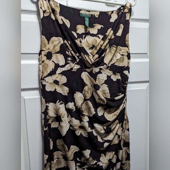 Lauren Ralph Purple Floral Sleeveless Ruched Dress Women’s Size 16 - Picture 5 of 5